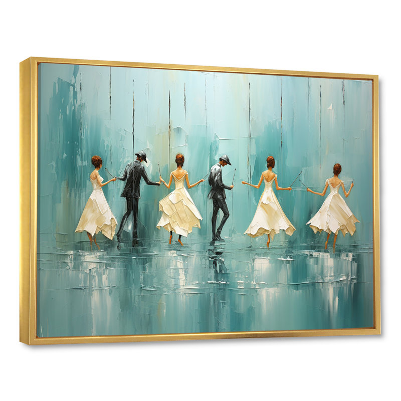 «Rhythms Of The Rain Ballet Dance I», art mural de danse, L 20 po x H 12 po x P 1 po, Cadre flottant doré