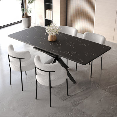 Ensemble de table de salle à manger 62,4 "à rallonge 78,15" pour 4 à 8 personnes pour la salle à manger, dossier incurvé, rembourré, rembourré et sans accoudoirs et très grande table de salle à manger
