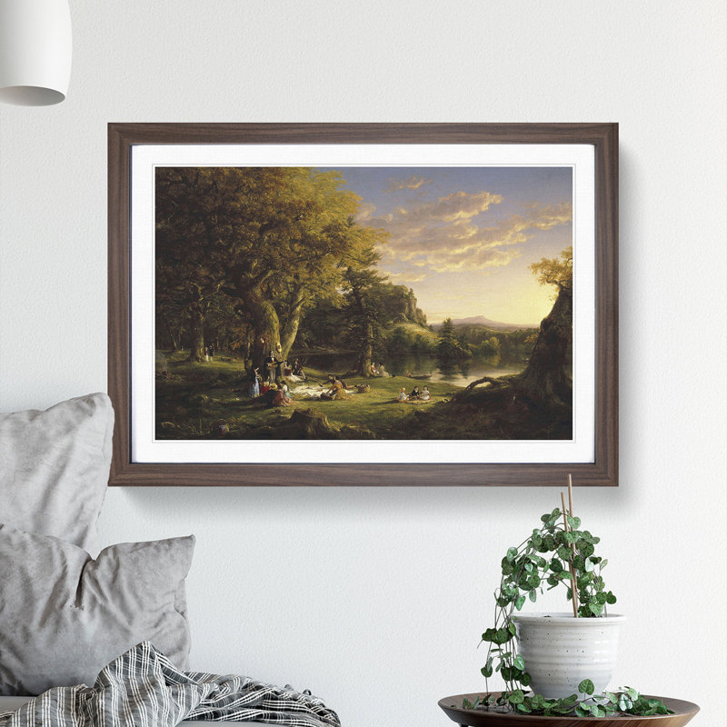 The Picnic by Thomas Cole - Picture Frame Painting, Walnut Framed, 36cm H x 48cm W x 2cm D