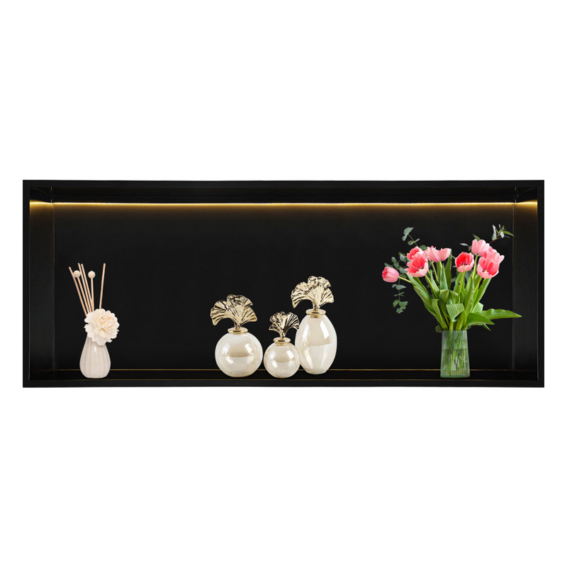 Rectangle Stainless Steel Recessed Shower Shelf With LED Light, Satin Black