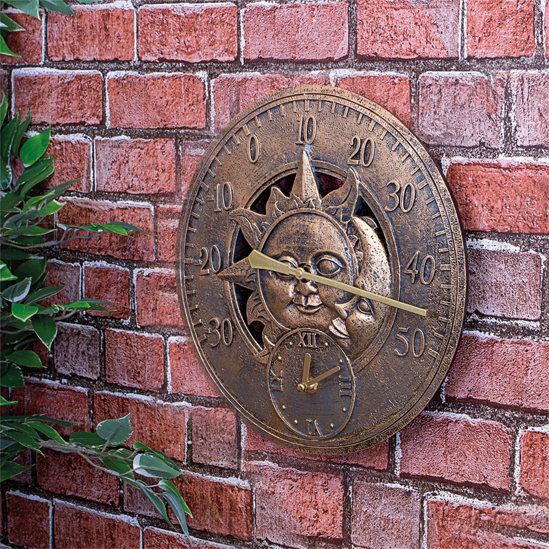 Vintage Sun & Moon Wall Thermometer and Clock 300MM
