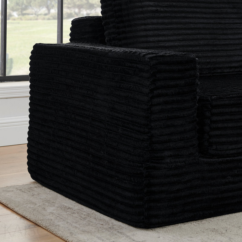 Siège à droite, canapé modulaire en forme de L, canapé en velours côtelé minimaliste compressé, se déplie dans le lit, conception confortable et peu encombrante - noir
