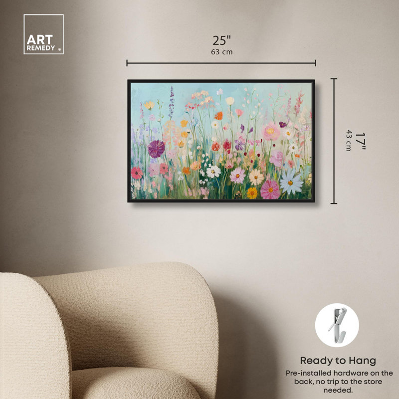 Art Remedy Playful Flower Art Canvas, Lush and Lovely I, Black Floater Framed, 17" H x 25" W