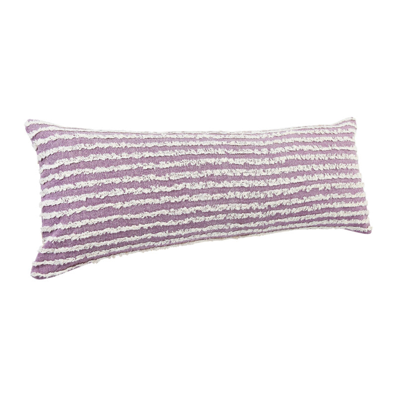 Oreiller 100% coton 14 po x 36 po avec fermeture à glissière 14 po, Mauve / crème rayé