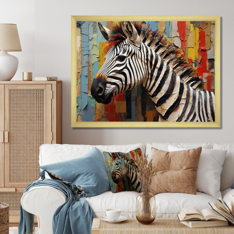 "Vintage Zebra Collage I", reproduction d'art sur toile, Or, H 16 po x l 32 po x P 1 po