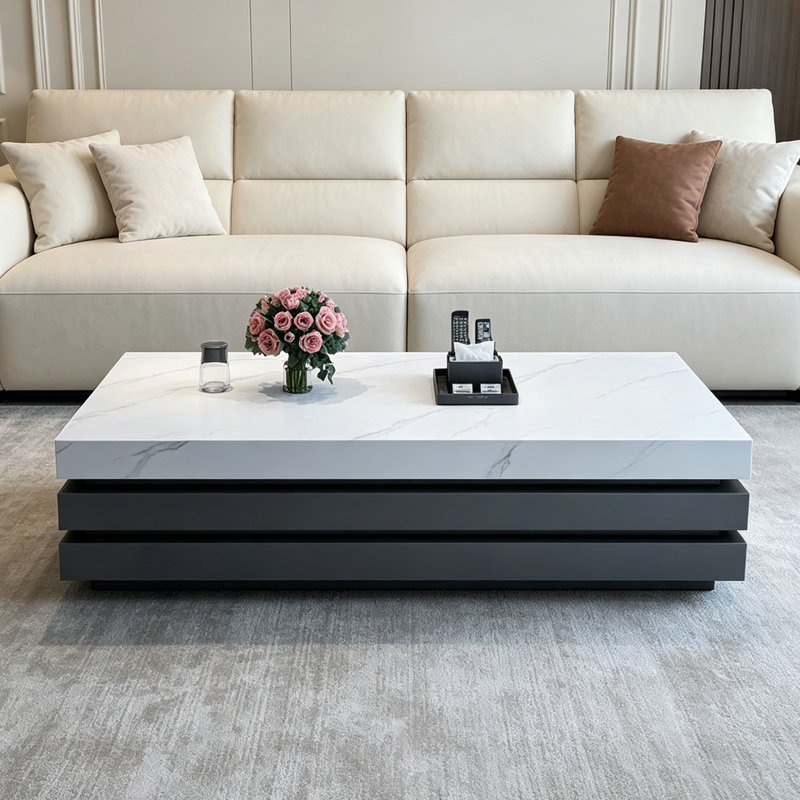 Table basse rectangulaire en ardoise, 14.17" H x 59.05" L x 31.49" W, Blanc / gris clair