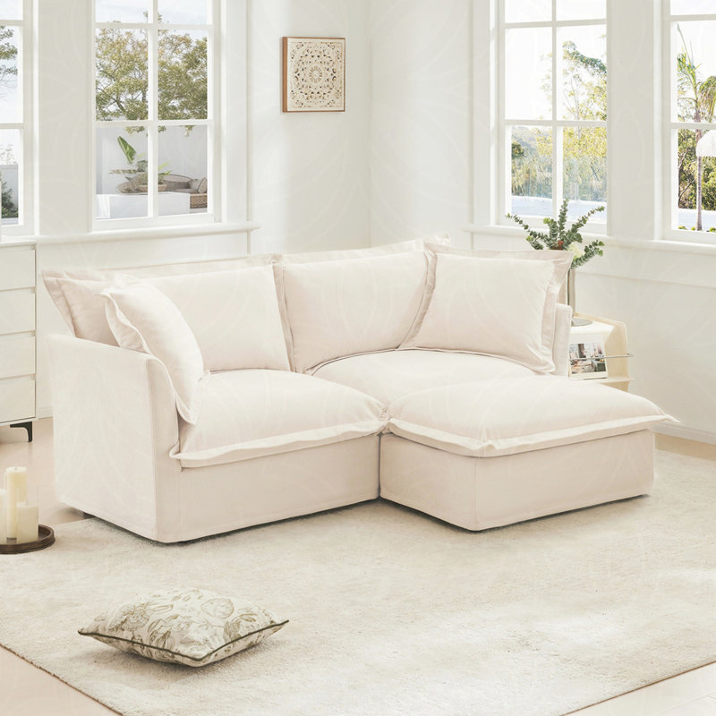 Canapé modulaire en L avec housse en L, canapé-lit en chenille confortable avec repose-pieds convertible et 2 grands coussins, ensemble de canapé moderne surdimensionné à 3 places pour bureau de salon