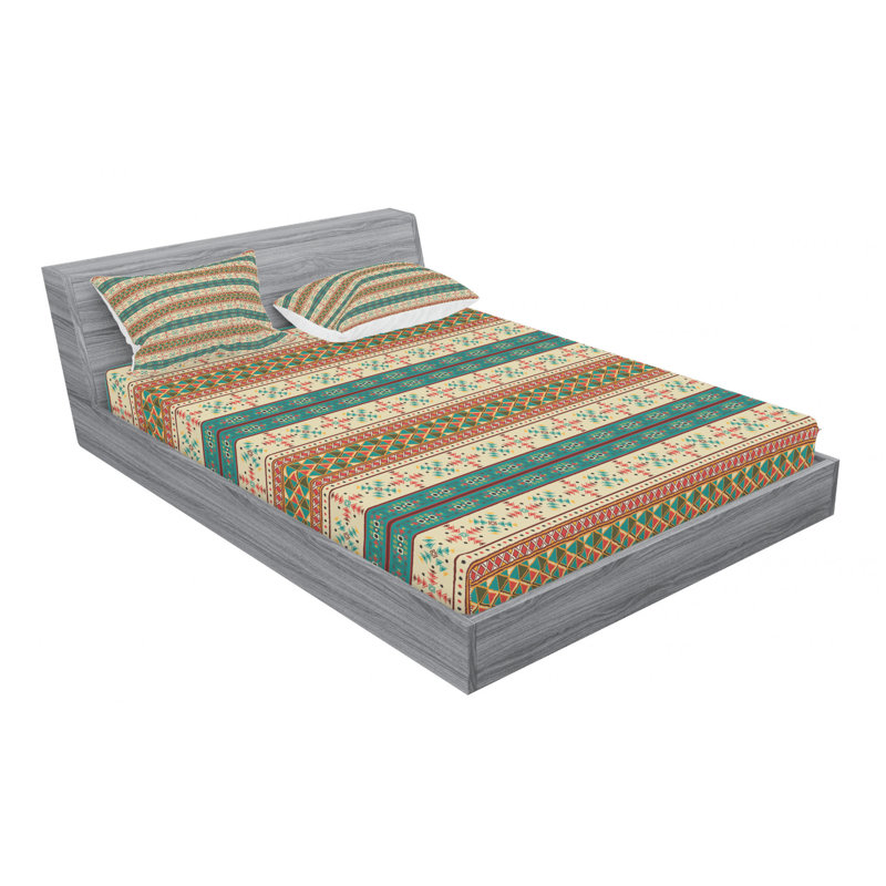 Microfiber Striped Sheet Set, Queen Sheet Set with Fitted Sheet, Yellow/Red/Brown Striped