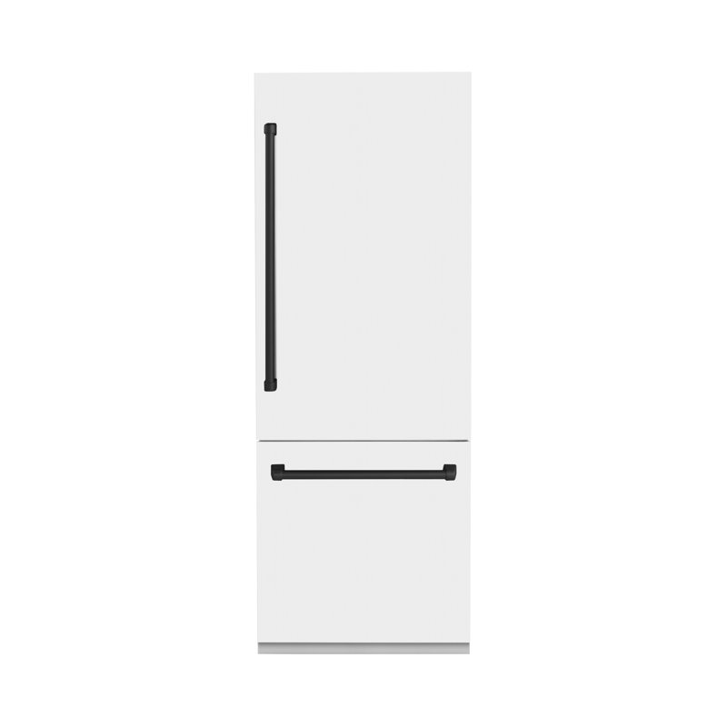 ZLINE 30 Autograph Edition 16.1 cu. ft. Built-in 2-Door Bottom Freezer Refrigerator with Accent, Matte Black, White Matte