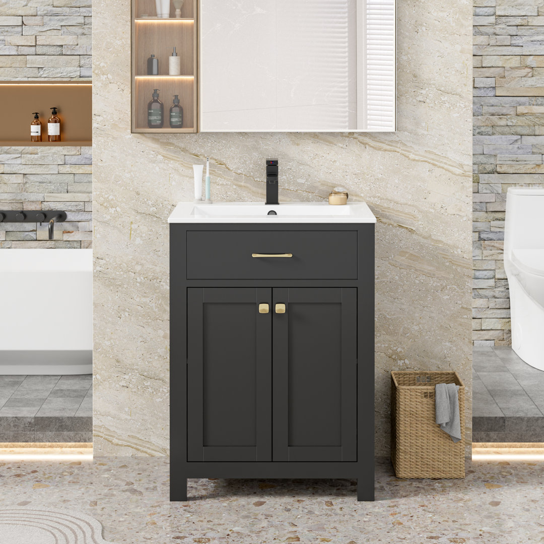 Sharee 24" Modern Single Bathroom Vanity with Ceramic Sink Top, Faucet, Eco-friendly Hand Paint Ebern Designs Base