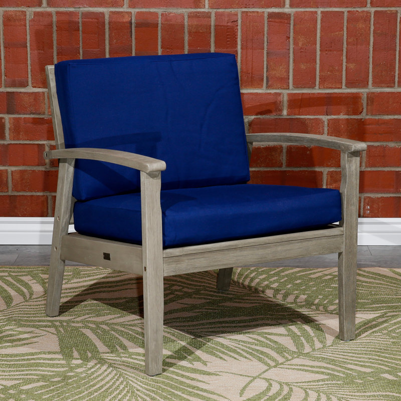 Buecker Wicker Outdoor Lounge Chair, Driftwood Gray, Navy