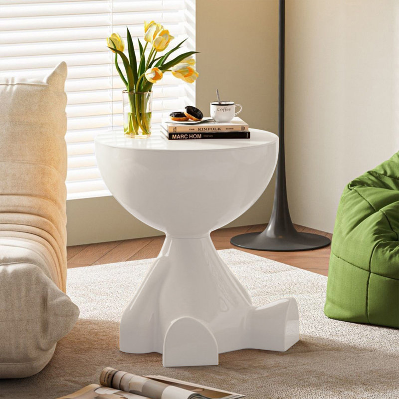 Mini table d'appoint circulaire, White, White, White