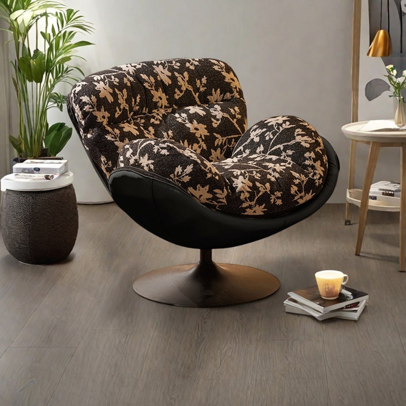 Chaise de loisir luxueuse pivotante et confortable, Mélange de lin noir / beige / similicuir