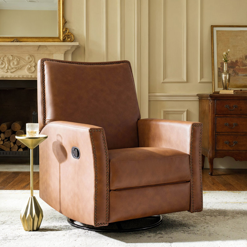Jerseyville Transitional Leather Swivel Rocker Manual Recliner, Sand