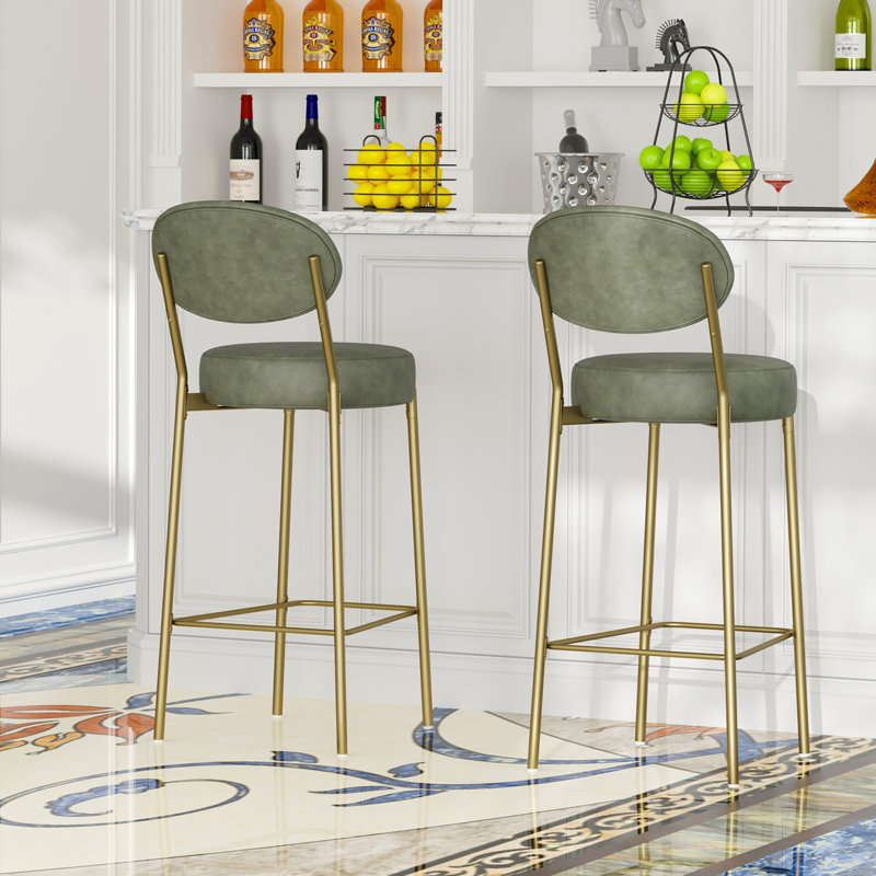 Ensemble de 2 tabourets de bar 29 po de hauteur avec siège et tabouret de bar rembourré en similicuir avec pieds dorés et chaises rondes (vert)