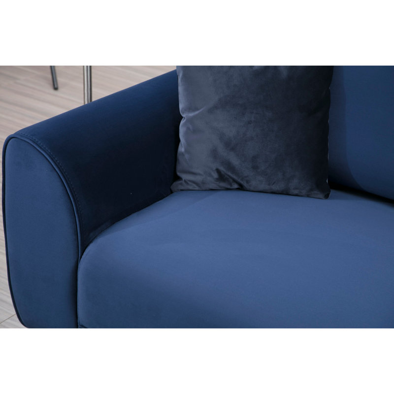 Élégant canapé-lit d'angle, bleu marine, 113,0 po x 66,5 po x 33,5 po | Structure en bois de hêtre et en carton, tissu 100% polyester | Système de canapé-lit avec coussins fixes, 2 x 18,0 x 18,0 pouces inclus | Design scandinave moderne, facile à nettoyer