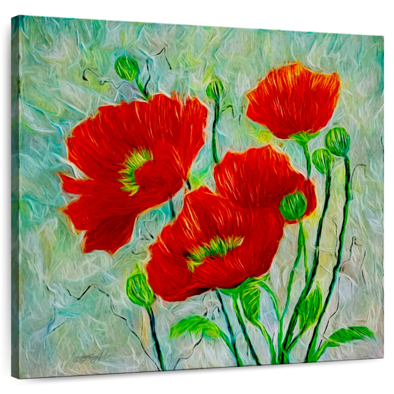 Harnek Red Poppies style contemporain, H 10 po x l 10 po