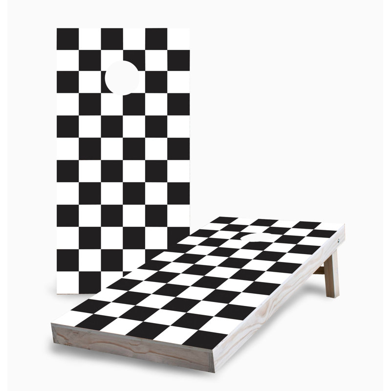 Ensemble de jeu de cornhole noir et blanc à carreaux 2 x 4 | Comprend (2) planches (8) sacs et accessoires optionnels