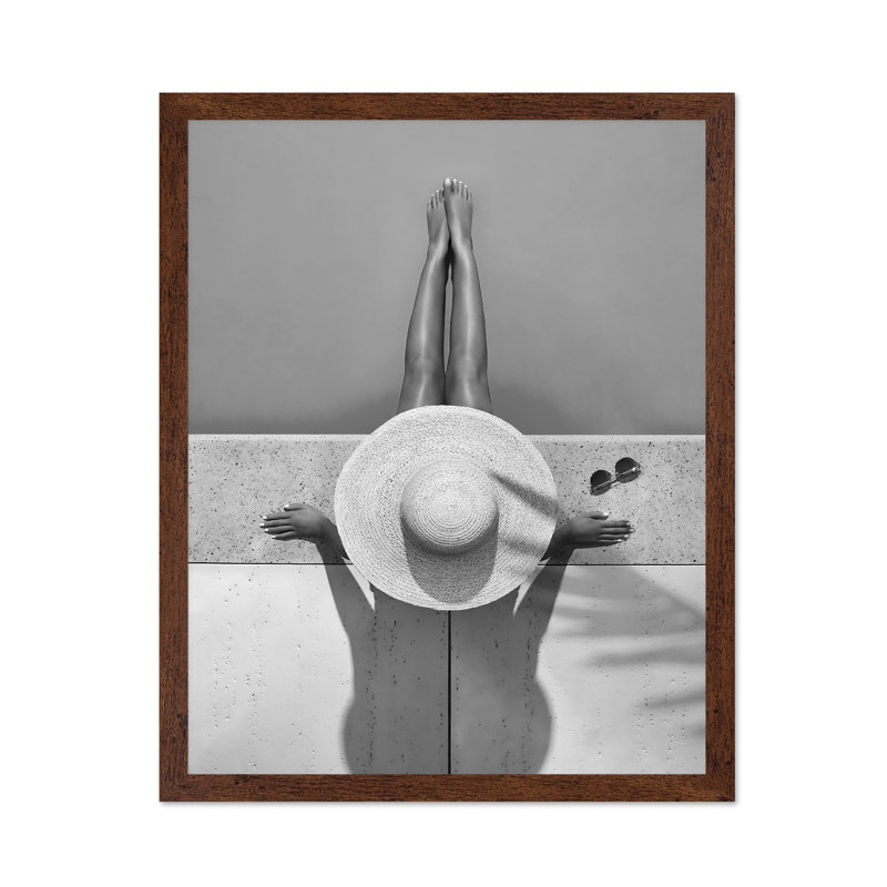 Woman in Swimming Pool, Poster, 16"H x 20"W, Brown Framed