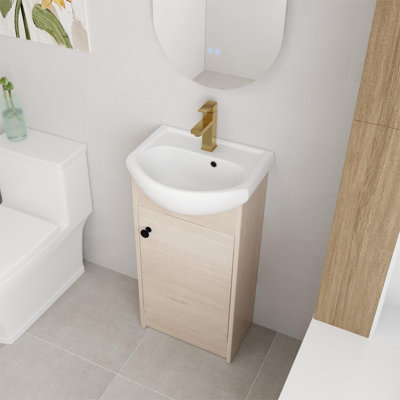 Cleodis 18'' Freestanding Single Bathroom Vanity with Ceramic Top，1 Soft Close Door and Shelf