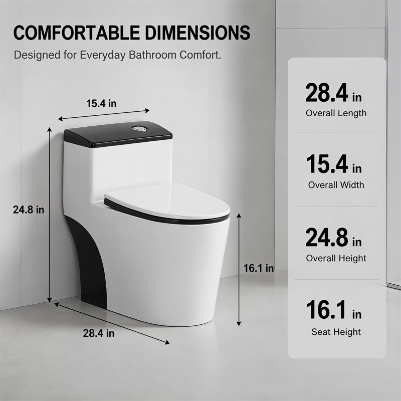 Toilette allongée une pièce 1,85 gallons par minute GPF (siège inclus)