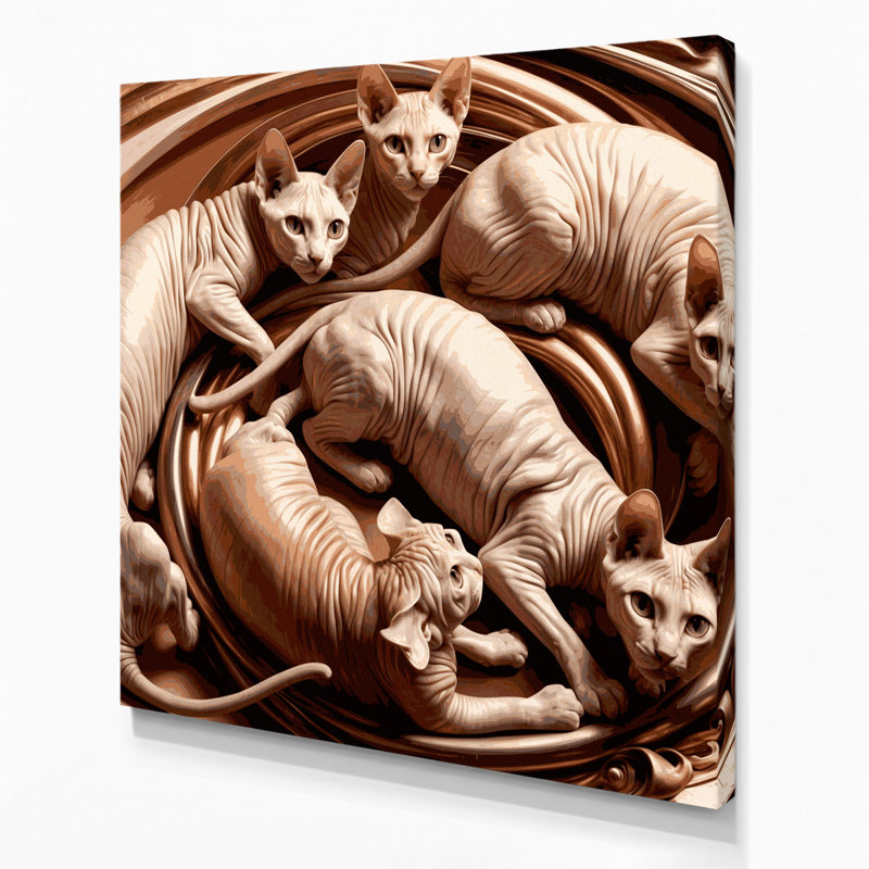 «Cats Don Sphynx», art mural sur toile brune, H 12 po x l 12 po