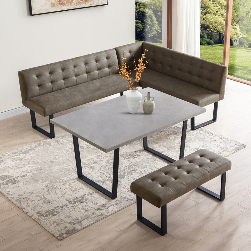 Ensemble de coin-repas 3 pièces Modern Brown, table de salle à manger avec pieds en métal 