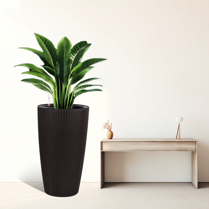 Brown Of 2 Large 22 - Inch Faux Planters With Water Level Monitor And Automatic Watering Feature For Indoor Outdoor Spaces Such As Porch Auto Use In Patio Garden