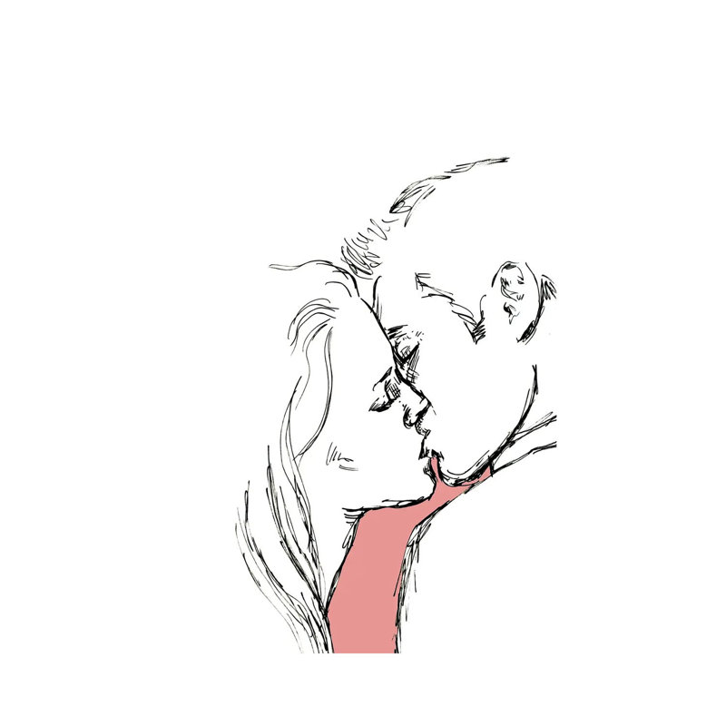 Kiss - Outline by Fanitsa Petrou - Wrapped Canvas Print, 20.32 cm H x 30.48 cm W