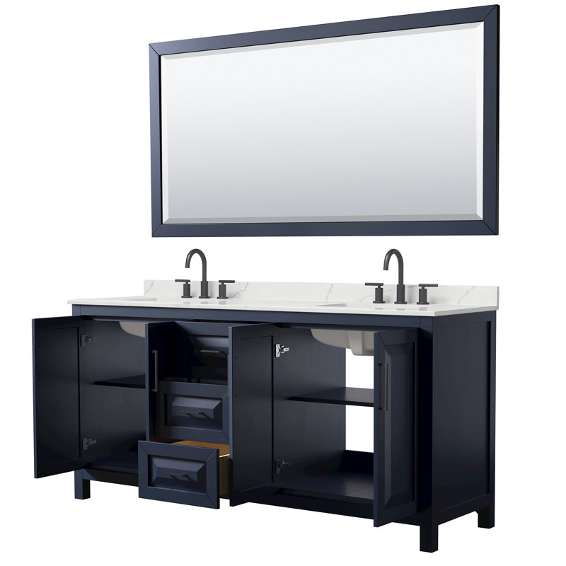 Daria 72 in. with Mirror Vanity, Giotto Quartz, Blue, Matte Black