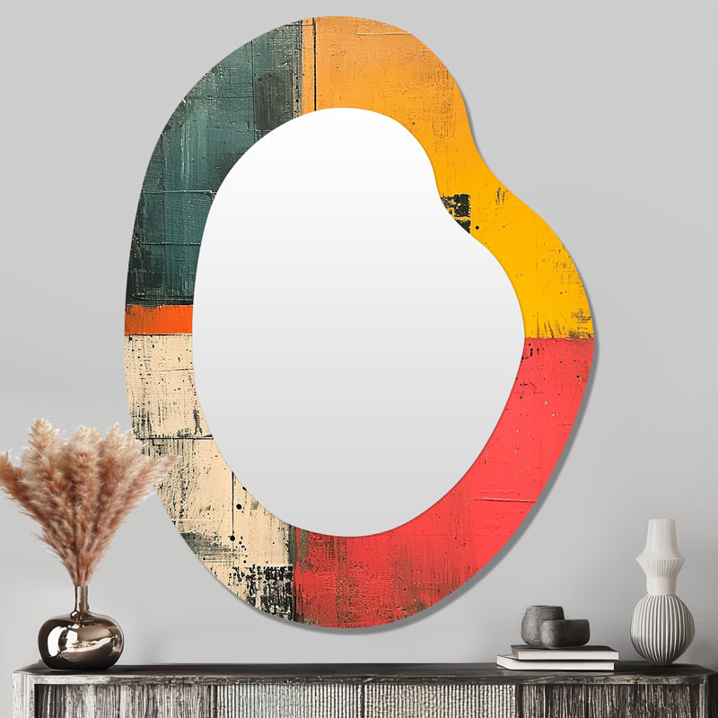 Mystic Sunset Portal - Abstract Irregular Shape Decorative Wall Mirror, Black Asymmetrical Large Mirror, Printed Metal Art