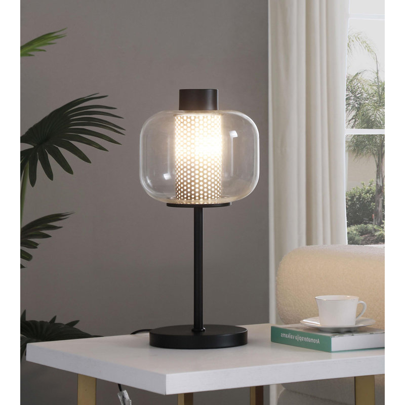 22-inch Glass Shade Bedside Table Lamp Black
