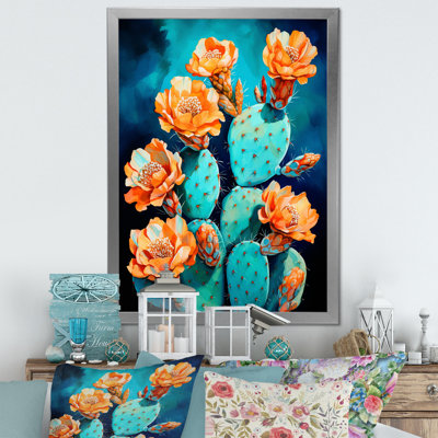 Cactus bleu et bronze brossé sur toile