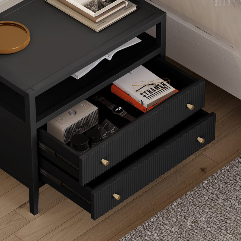 Stria 30" Fluted 2-Drawer Wide Smart Nightstand