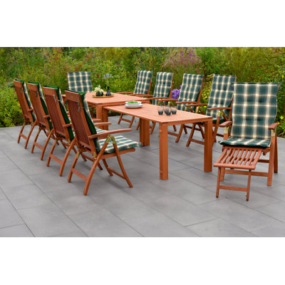 Choteau 10 - Person Wood Patio Dining Set with Rectangular Table , Cushions Included