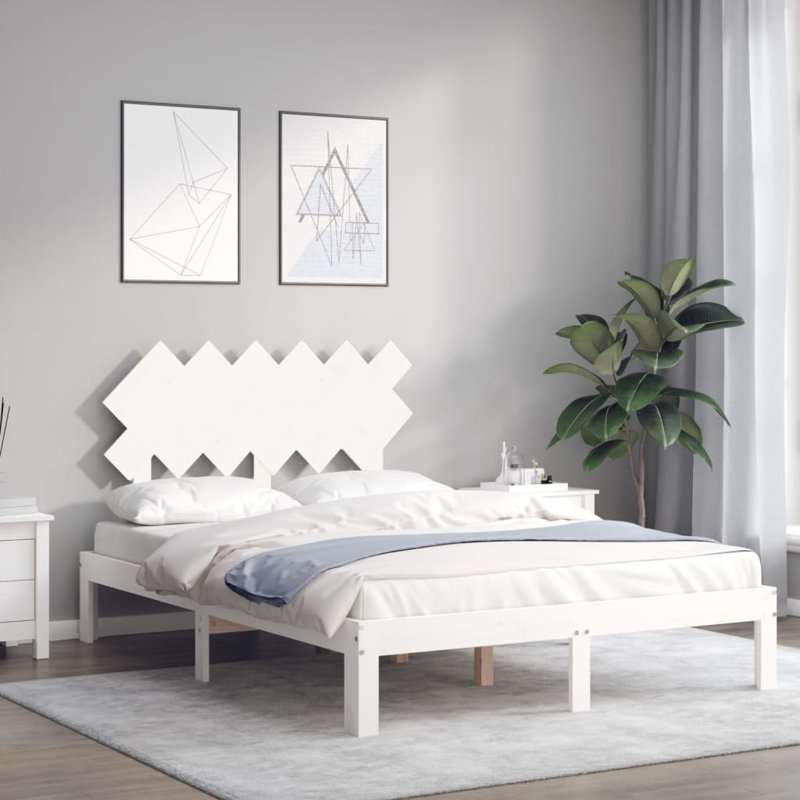 Bed Frame with Headboard, White, Double (4'6)