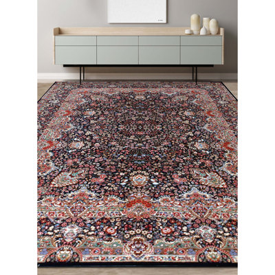 Tapis bleu marine de haute qualité noué à la main