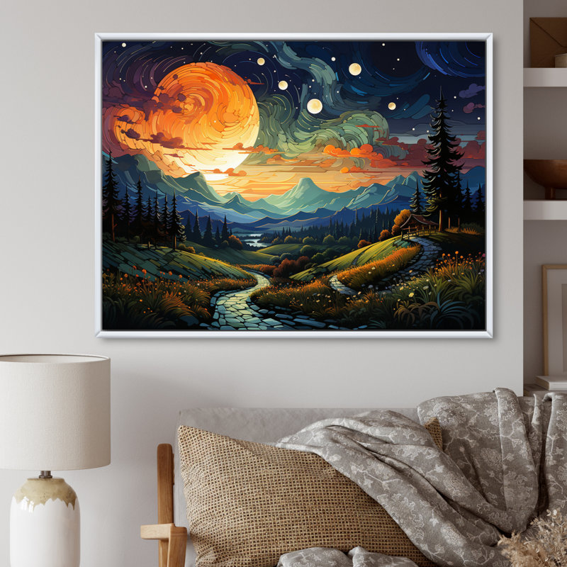 Colourful Northernlights Road To Infinity I - Landscapes Canvas Art Print, H 30 po x l 40 po, Encadrement doré