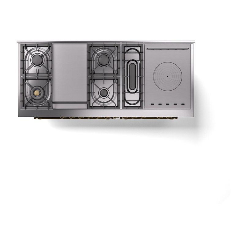 ILVE Nostalgie II Noblesse 60 po à 2 brûleurs, plaque chauffante, plaque de cuisson française, Gris-bleu / laiton