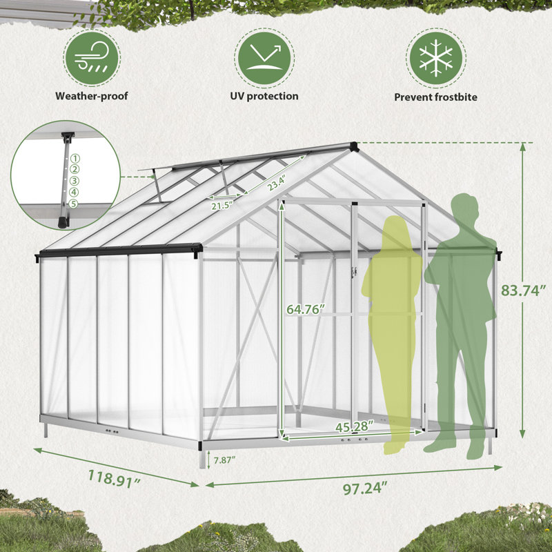 97.2' W x 118.9'' D Heavy-Duty Polycarbonate Greenhouse