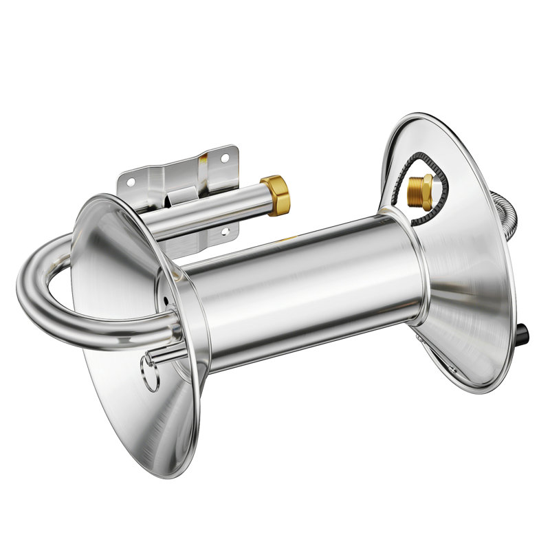 Enrouleur de boyau d'arrosage de jardin sur pied ou mural FANHAO, enrouleur de support pour boyaux d'arrosage robustes d'extérieur, peut contenir 125 pi de boyau 5/8 po, raccord en laiton (boyau non inclus)
