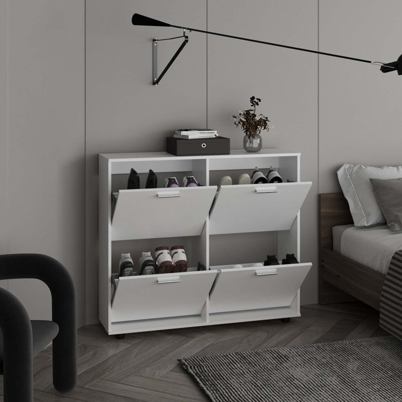 Shoe Rack, 4 Doors, 4 Shelves For Ample Organization