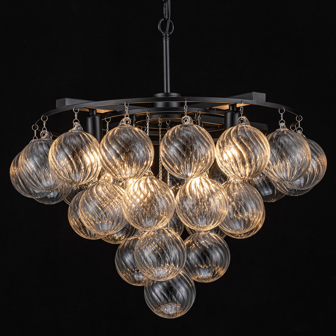 Yader 8 - Light Dimmable Tiered Bubble Chandelier with Textured Globe Glass Mercer41 