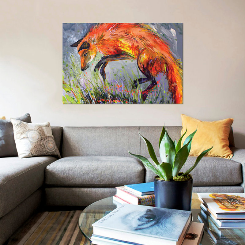 « spring fox », impression sur toile, H 12 po x l 18 po x P 1,5 po, Pas de tapis, Toile tendue