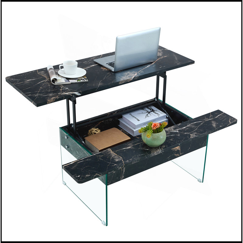 Versatile Rustic Coffee Table With Adjustable Height And Hidden Storage, Black