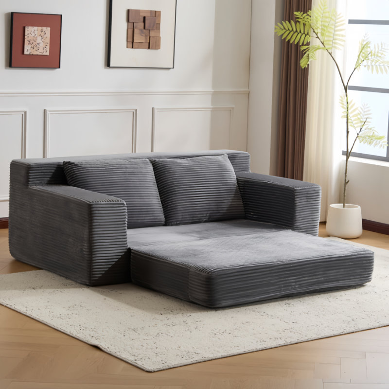 Canapé-lit en velours côtelé avec siège convertible de 71,7 po de largeur, Gris foncé