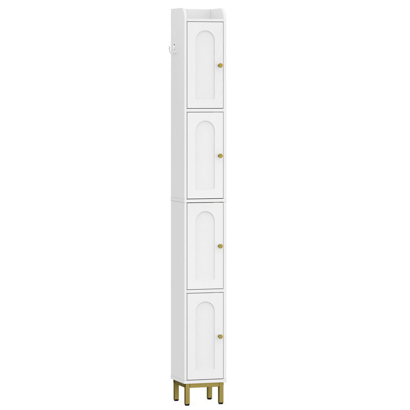 Armoire de rangement étroite étroite à 4 niveaux, armoire de rangement mince pour salle de bain avec 4 pieds réglables et tablettes, rangement pour salle de bain pour petits espaces, cuisine, salon, salle de lavage