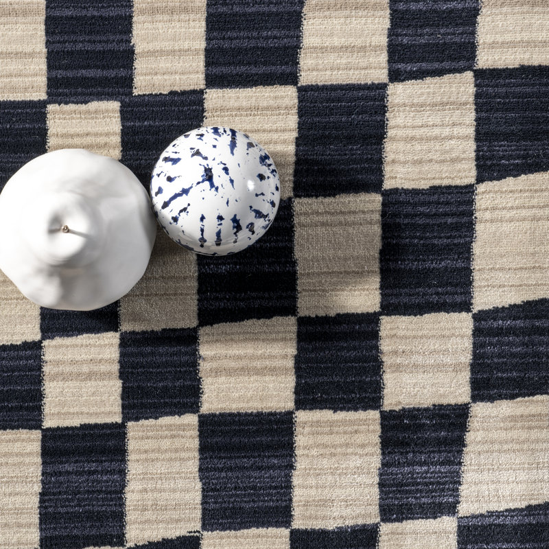 Dominique Abstract Checkered Fringe Area Rug, Runner 2'6" x 6'