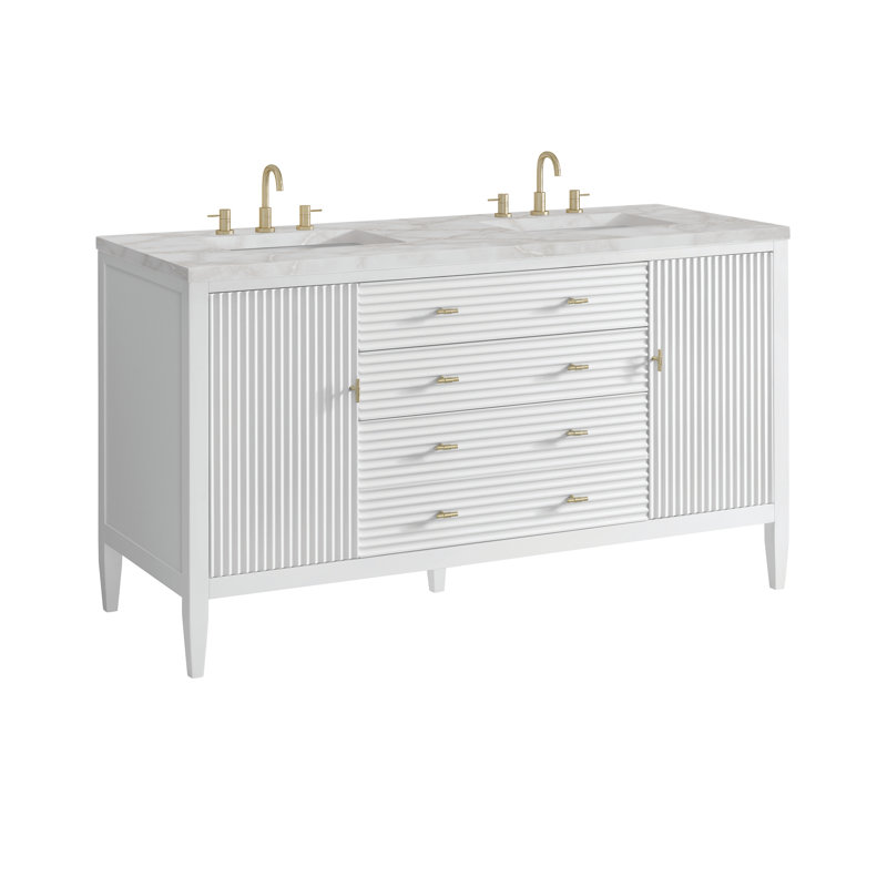 Myrrin 60'' W Double Vanity, Victorian Silver Silestone, Bright White, 8" Widespread