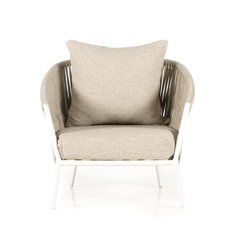 Chaise de patio avec coussins Toula, Coussin sable Faye / structure blanche, Oléfine